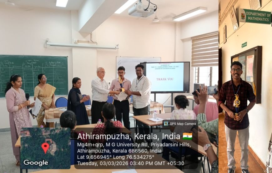 Second Prize in the All Kerala Intercollegiate Statistics Quiz Competition organised by School of Mathematics and Statistics, Mahatma Gandhi University Kottayam 